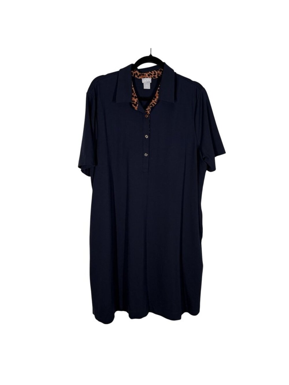 Chicos Sz 4 US 20/22 Navy Blue And Leopard Pockets Short Sleeve Polo Shirt Dress